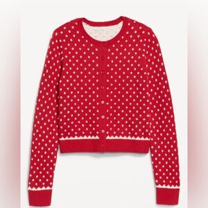 XL Red & White Button Up Cardigan Scandinavian Style